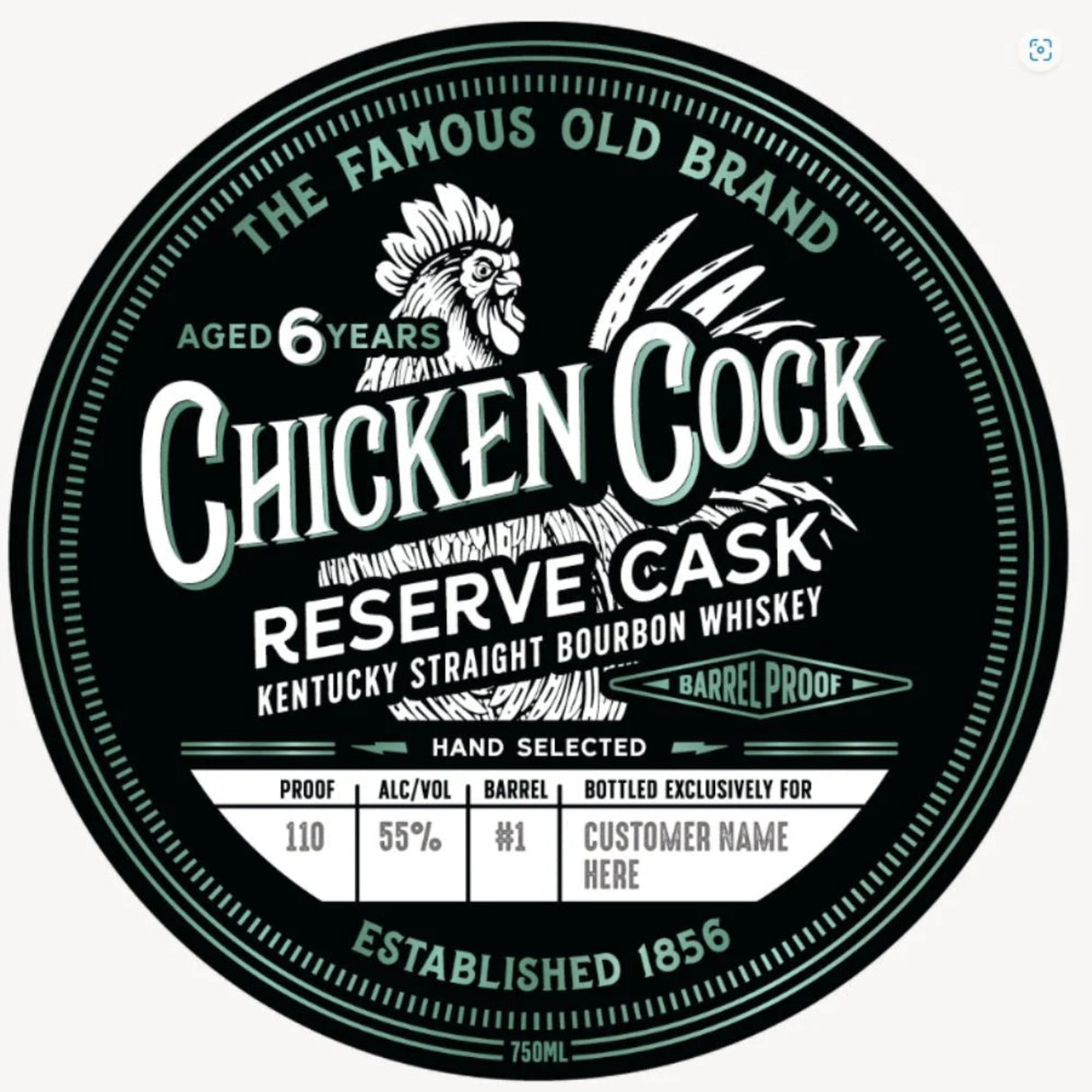 Chicken Cock 6 Years Old Single Barrel Reserve Cask Barrel Proof Kentucky Straight Bourbon Whiskey