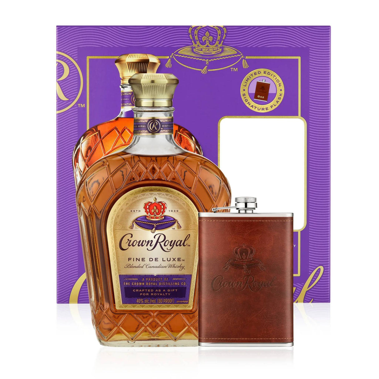 Crown Royal Fine De Luxe Blended Canadian Whiskey with Flask-1