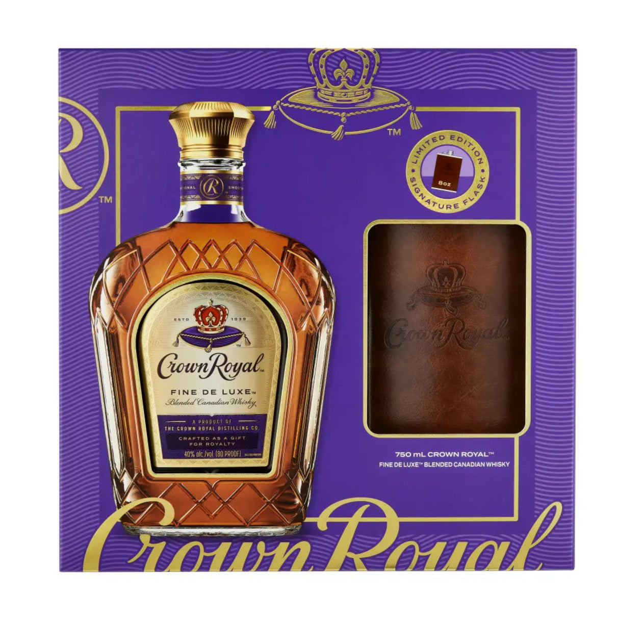 Crown Royal Fine De Luxe Blended Canadian Whiskey with Flask
