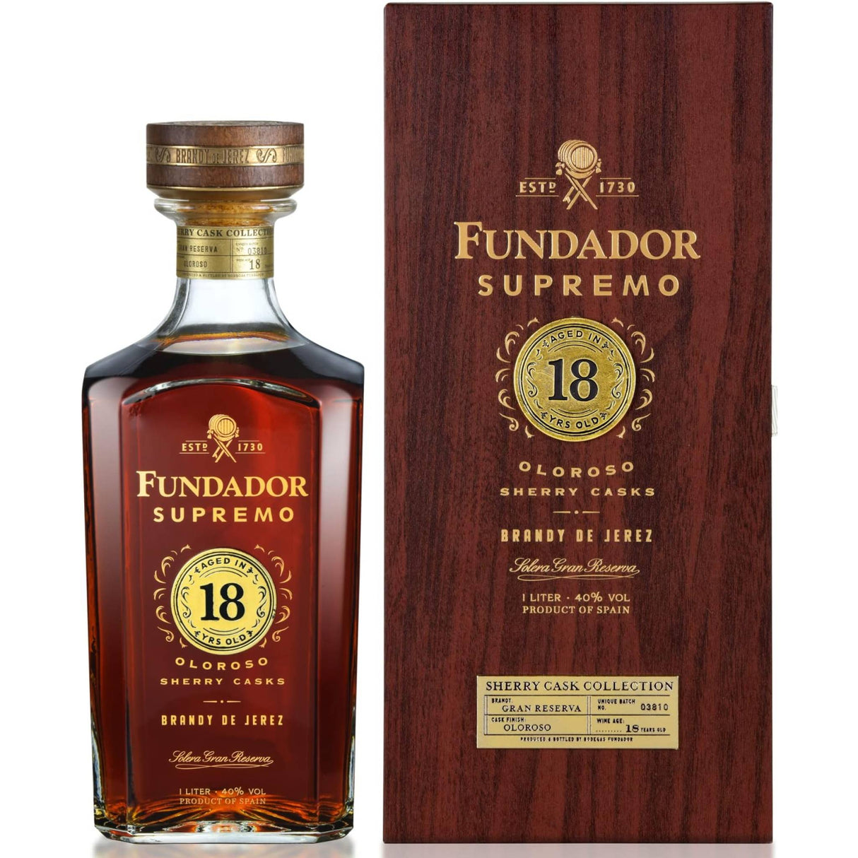 Fundador Brandy De Jerez Supremo Oloroso Sherry Casks Solera Gran Reserva 18 Year