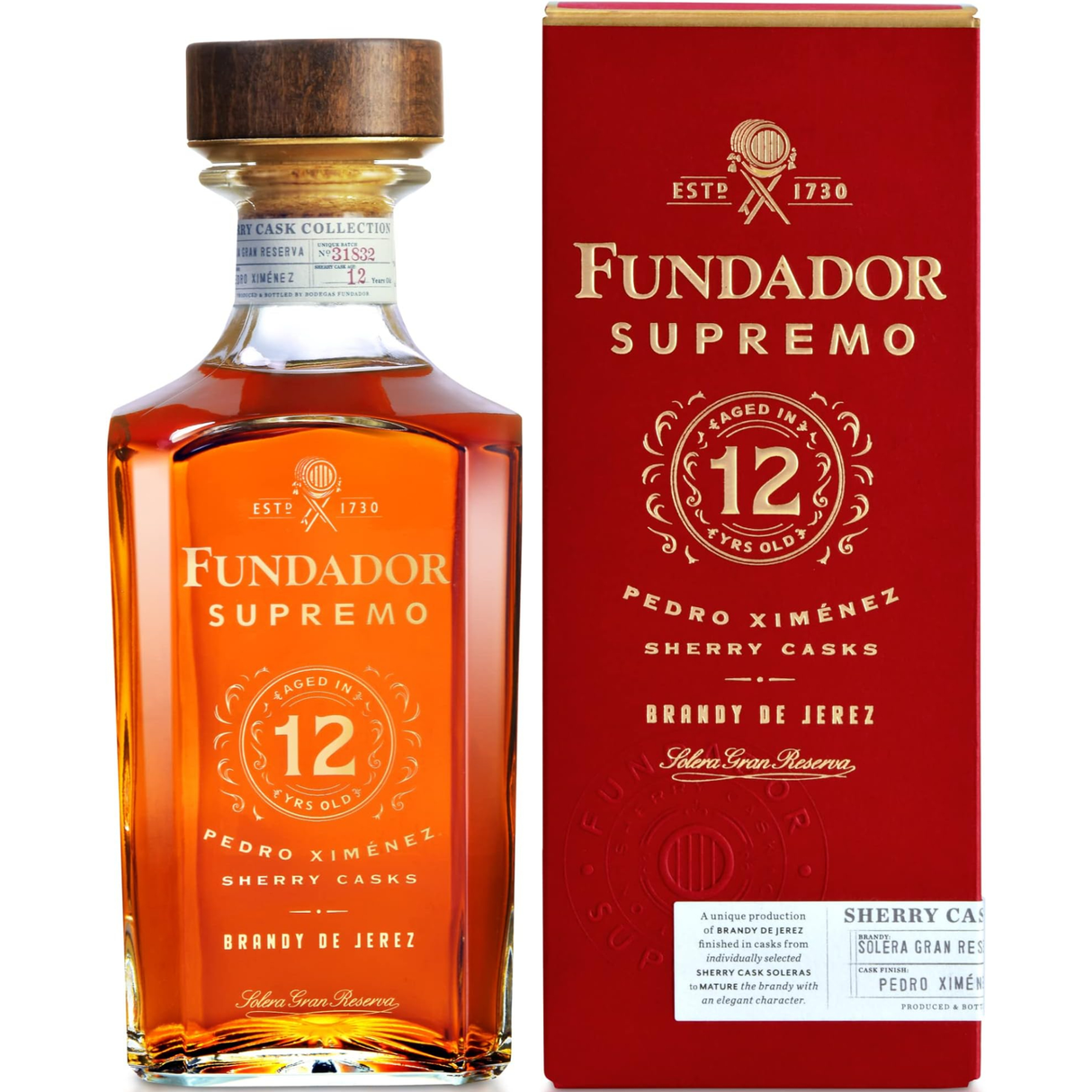 Fundador Brandy De Jerez Supremo Pedro Ximenez Sherry Casks Solera Gran Res 12 Year