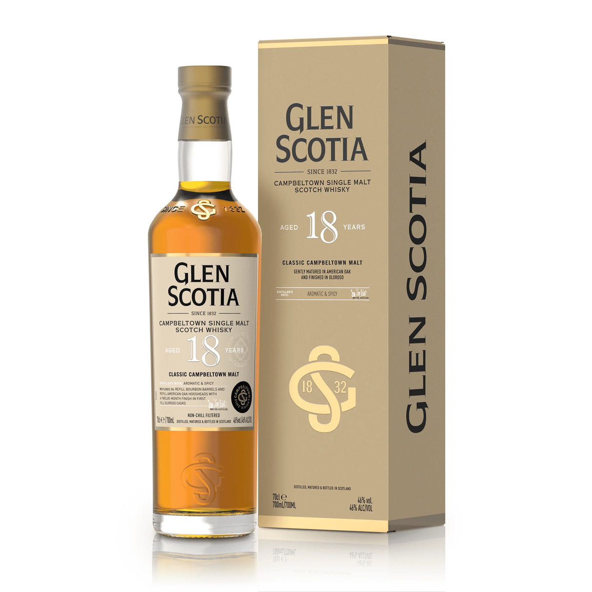 Glen Scotia Campbeltown Single Malt Scotch Whiskey – 18 Year Old Classic Malt | Aromatic & Spicy