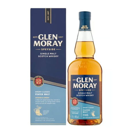 Glen Moray Speyside Single Malt Scotch Whiskey - Smoky Classic Peated Malt Cask Intense & Smoky
