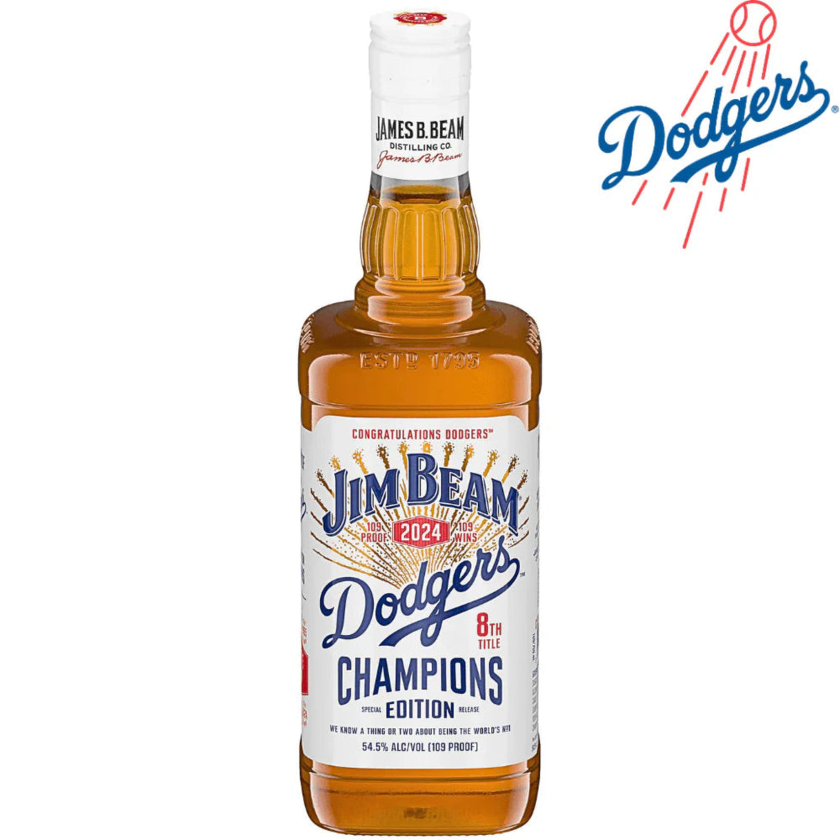 Jim Beam Straight Bourbon Dodgers 8th Title Champions 2024 Special Edition Release (4 Year Whiskey)
