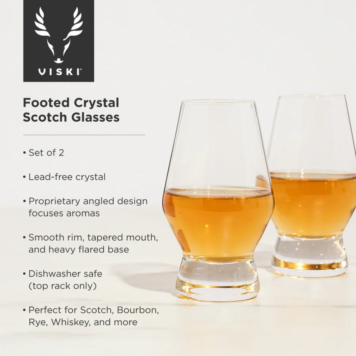 Raye Heavy Base Crystal Whiskey Tasting Glasses, Set of 2-6