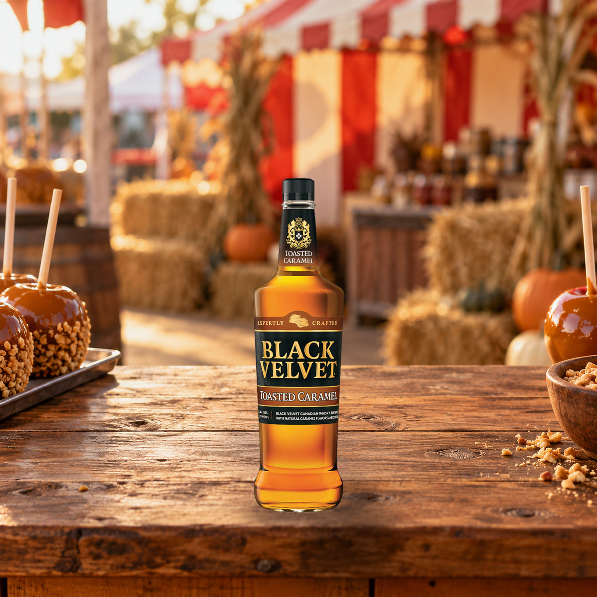 Black Velvet Toasted Caramel Flavored Whiskey caramel apple stand - Liquor Geeks