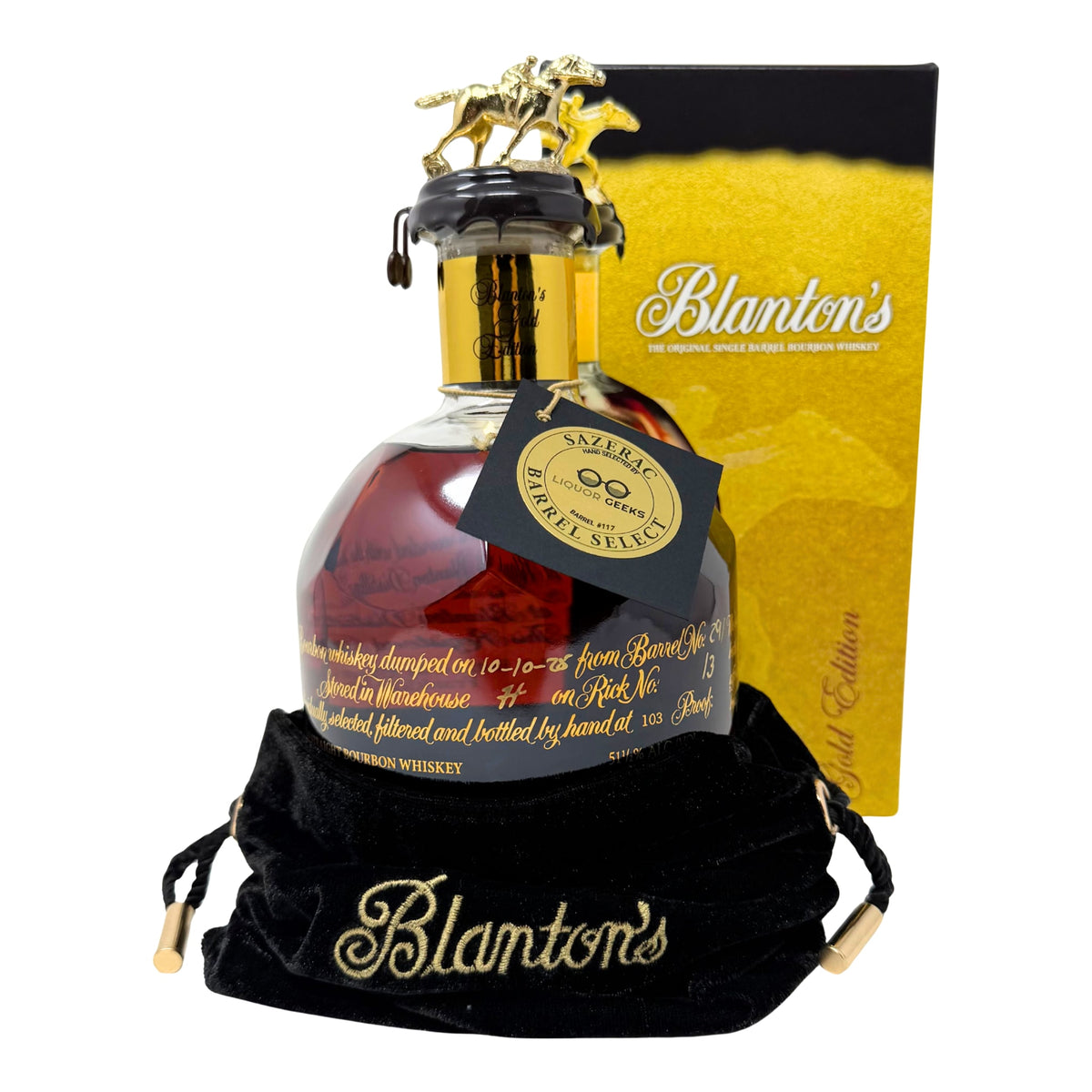 Blanton’s Gold Edition Single Barrel Bourbon – Liquor Geeks Barrel Select #117 – Store Pick, with gift box and velvet bag