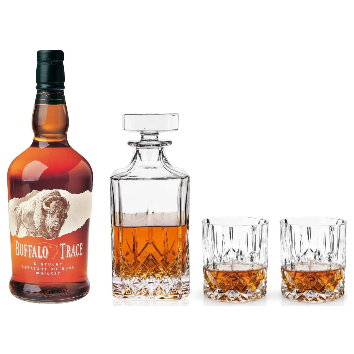 Buffalo Trace Bourbon & Viski Admiral Crystal Decanter Set — Bottle, Decanter & 2 Tumblers