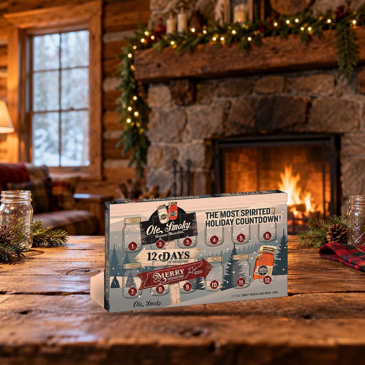 Ole Smoky 12 Days of Moonshine Holiday Pack 12 x 50mL smoky cabin holiday table - Liquor Geeks