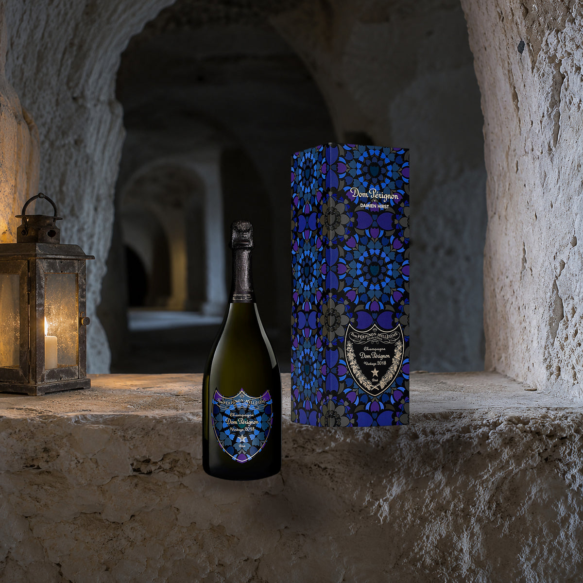 Dom Pérignon Champagne Brut 2018 – Damien Hirst Limited Edition (With Gift Box) chalk cave - Liquor Geeks