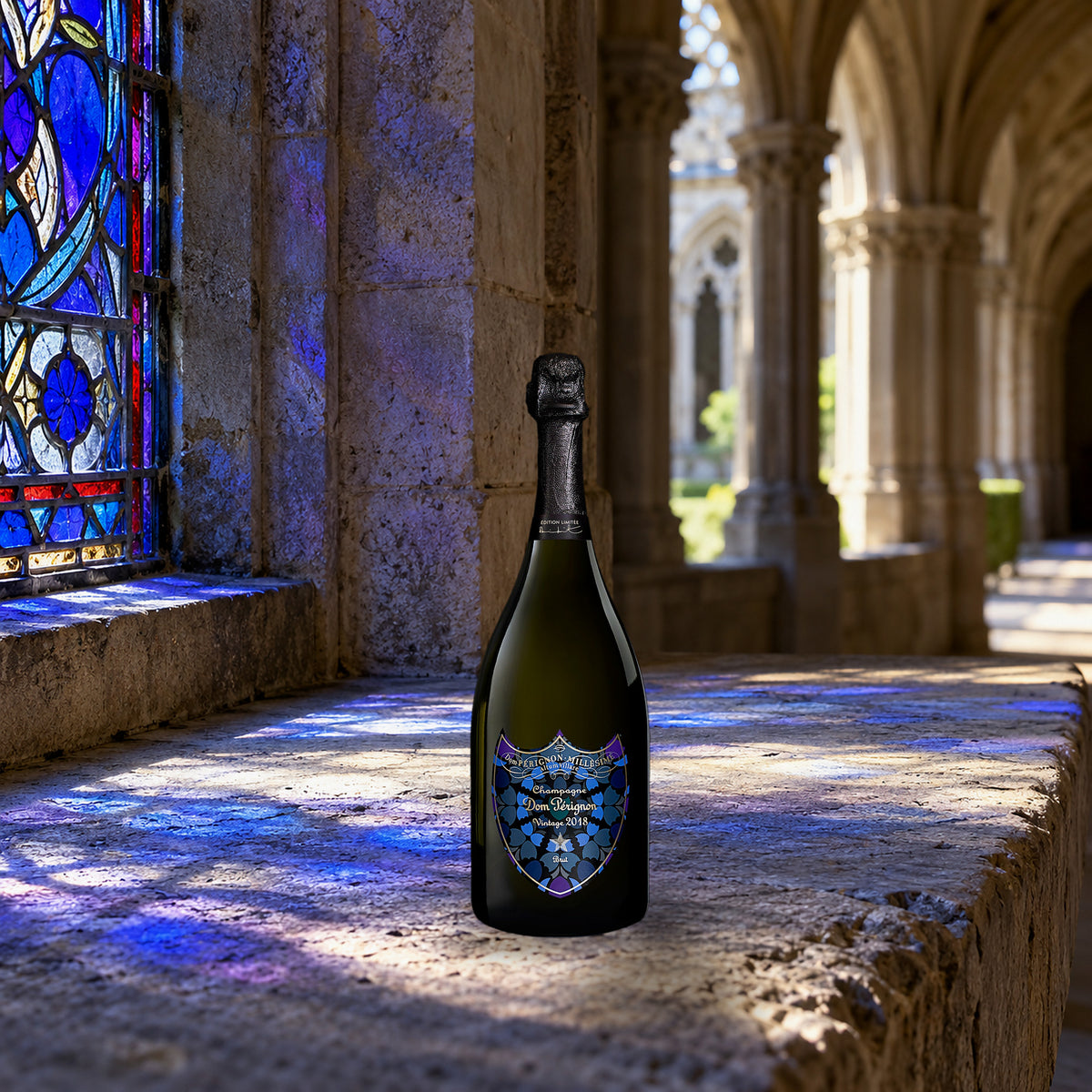 Dom Pérignon Champagne Brut 2018 – Damien Hirst Limited Edition (With Gift Box) stained glass - Liquor Geeks