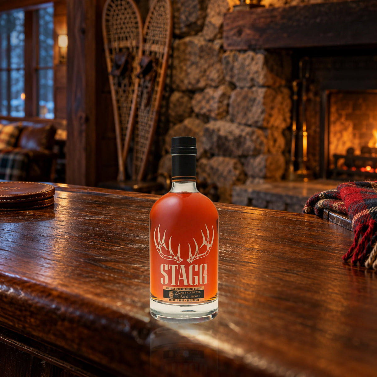 George T. Stagg Jr. Kentucky Straight Bourbon Whiskey hunting lodge bar - Liquor Geeks