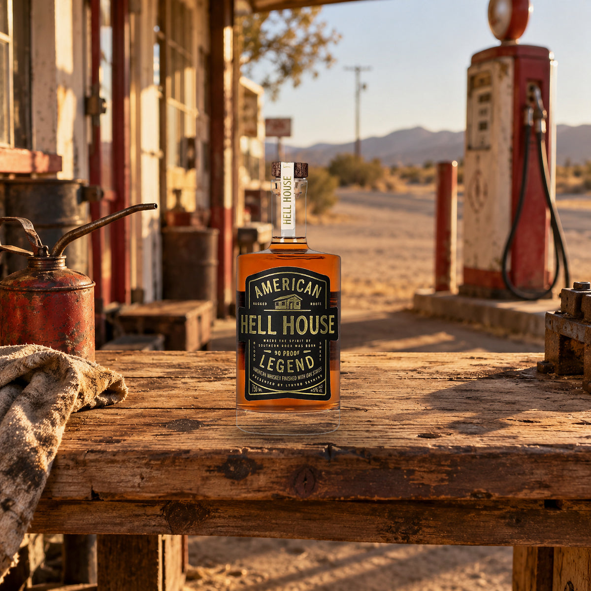 Hell House Blended American Whiskey American Legend 90 filling station bench - Liquor Geeks