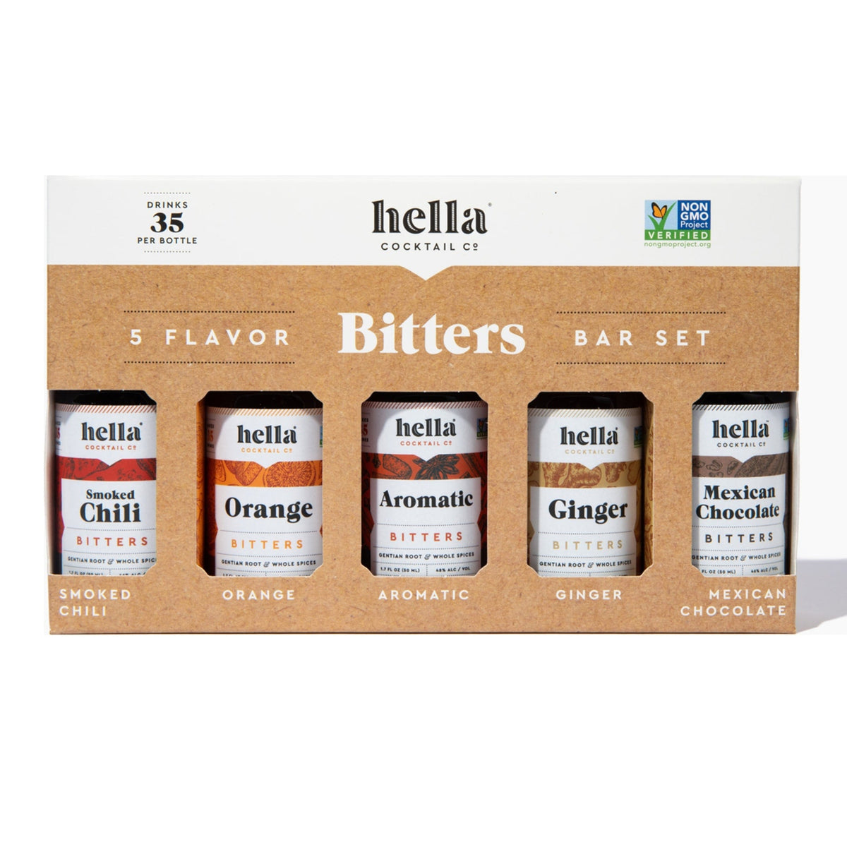 Hella Cocktail Co. 5 Flavor Bitters Bar Set 5 x 50ml (Smoked Chili, Orange, Aromatic, Ginger & Mexican Chocolate)