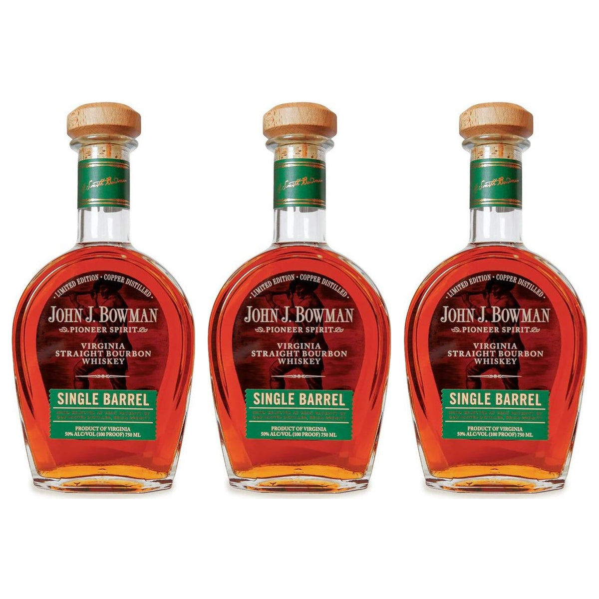John J. Bowman Straight Bourbon Single Barrel 3-Pack