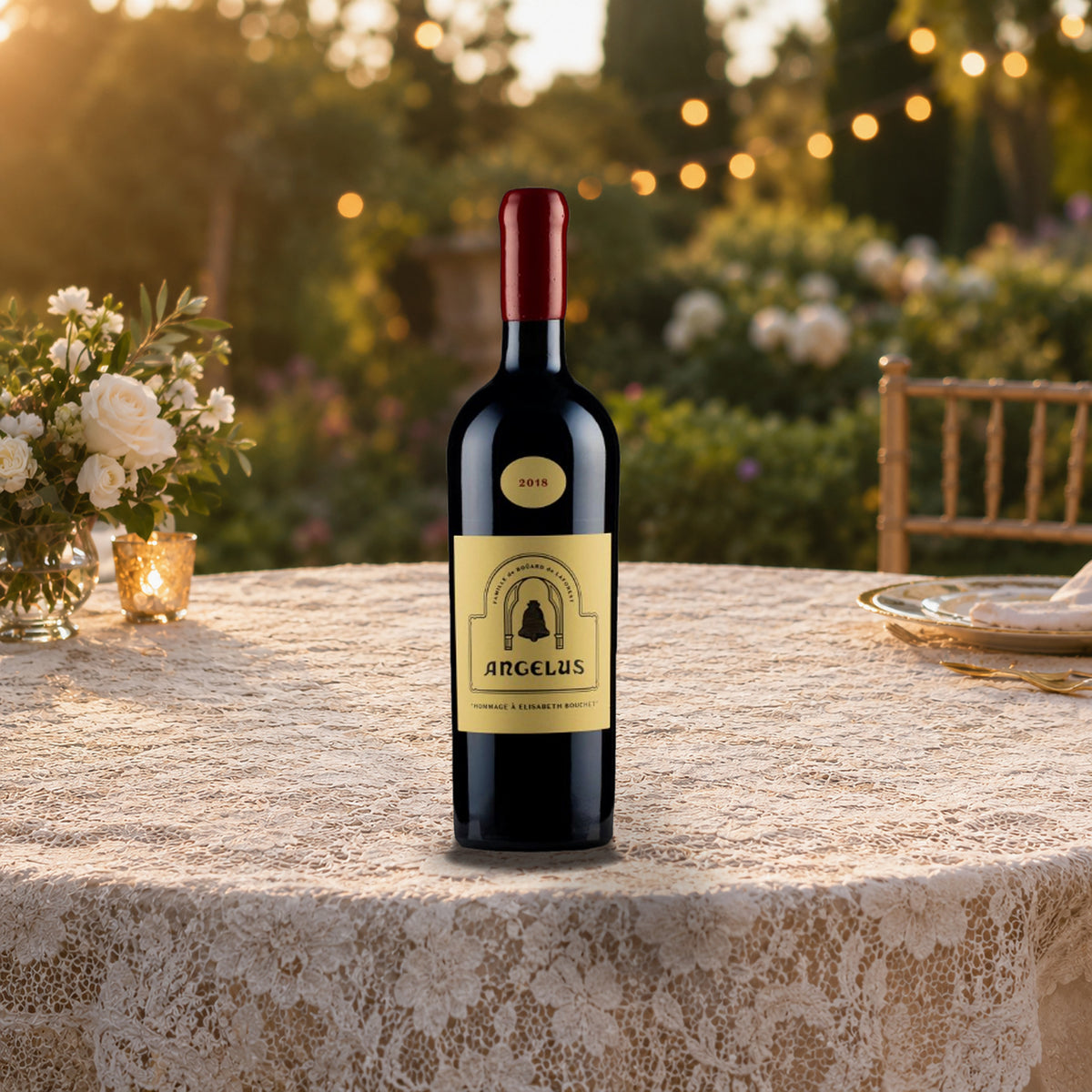 Chateau Angelus Hommage A Elisabeth Bouchet Saint Emilion Grand Cru 2018 With Wood Box lace wedding table - Liquor Geeks