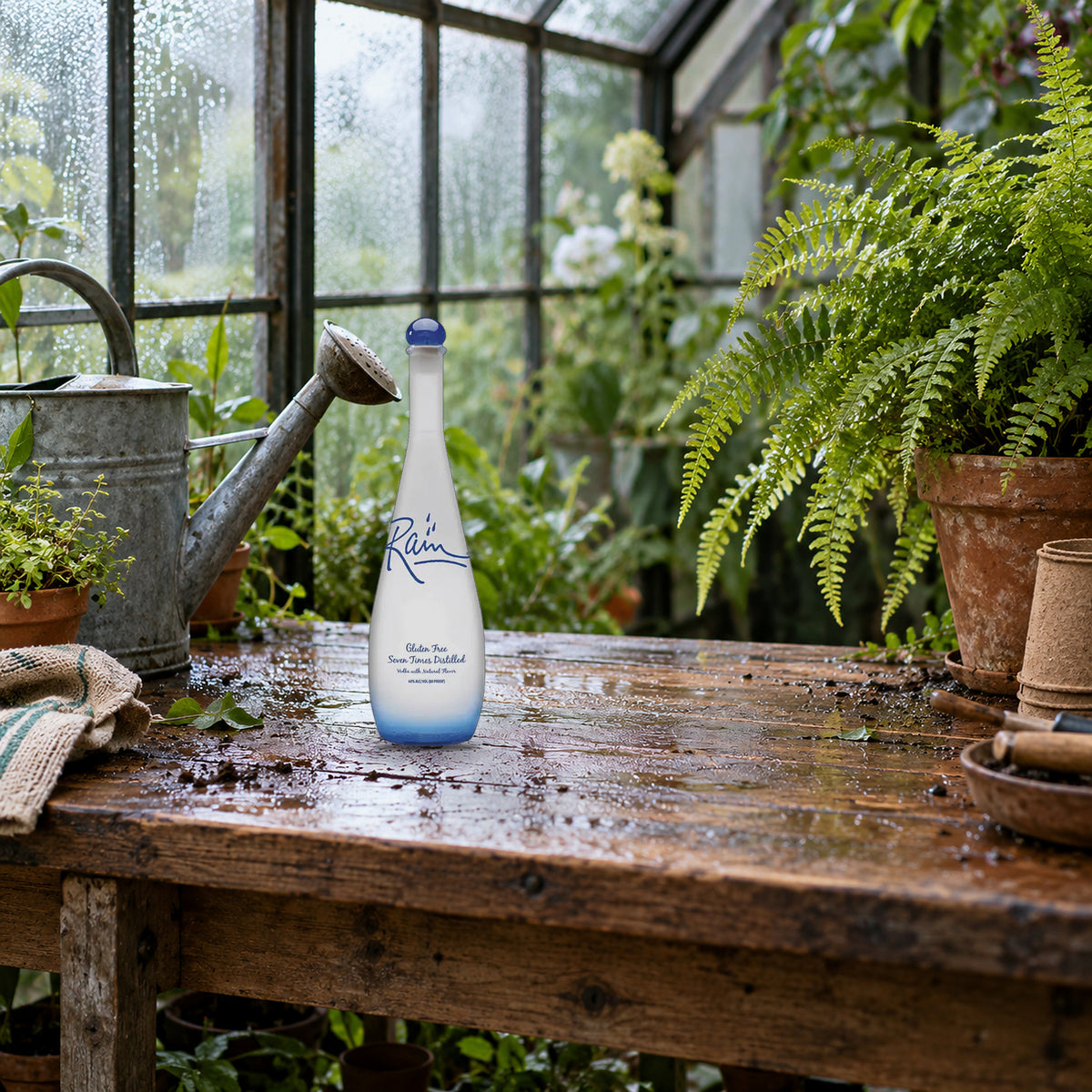 Rain Vodka greenhouse bench - Liquor Geeks