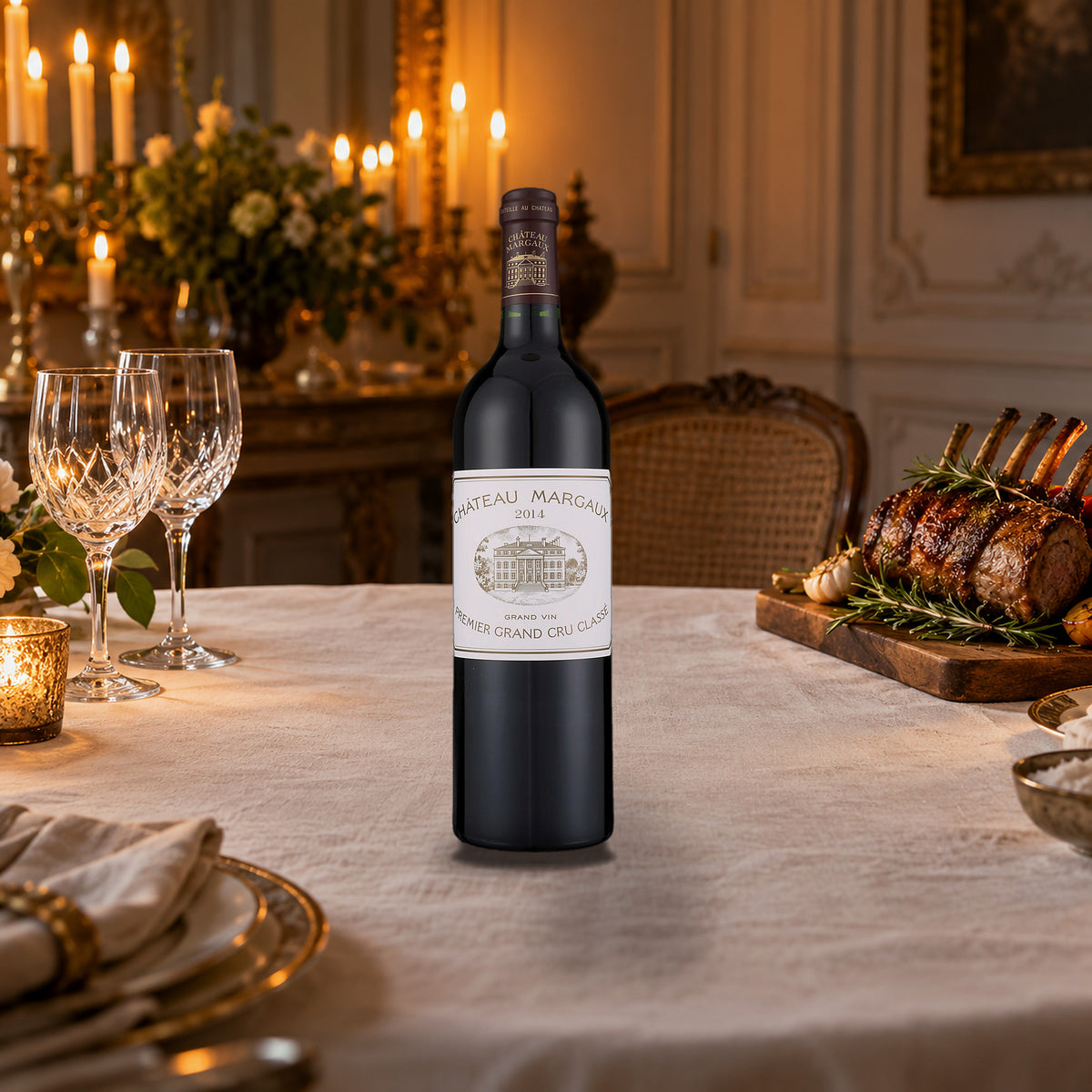 Chateau Margaux Margaux 2014 With Wood Box roast lamb dinner - Liquor Geeks