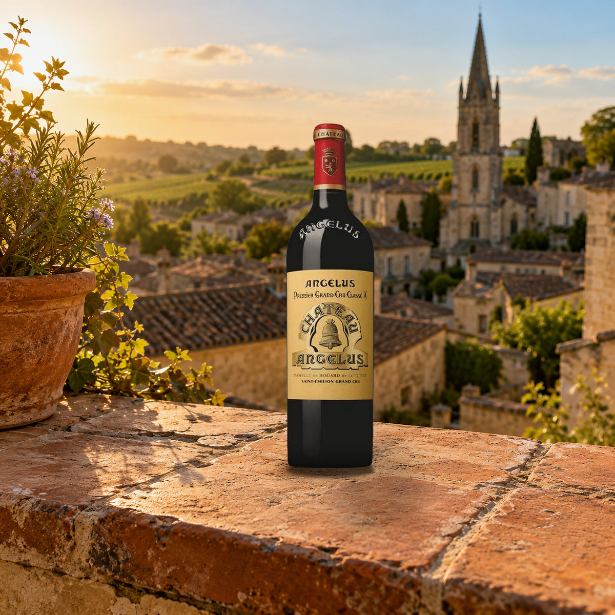 Chateau Angelus Saint Emilion Grand Cru 2022 With Wood Box rooftop terracotta terrace - Liquor Geeks