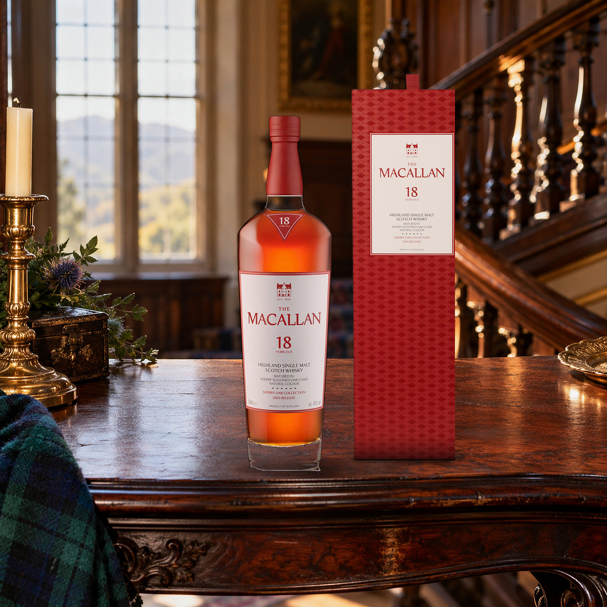 The Macallan 18 Year Old Sherry Oak Single Malt Scotch Whiskey stair landing table - Liquor Geeks