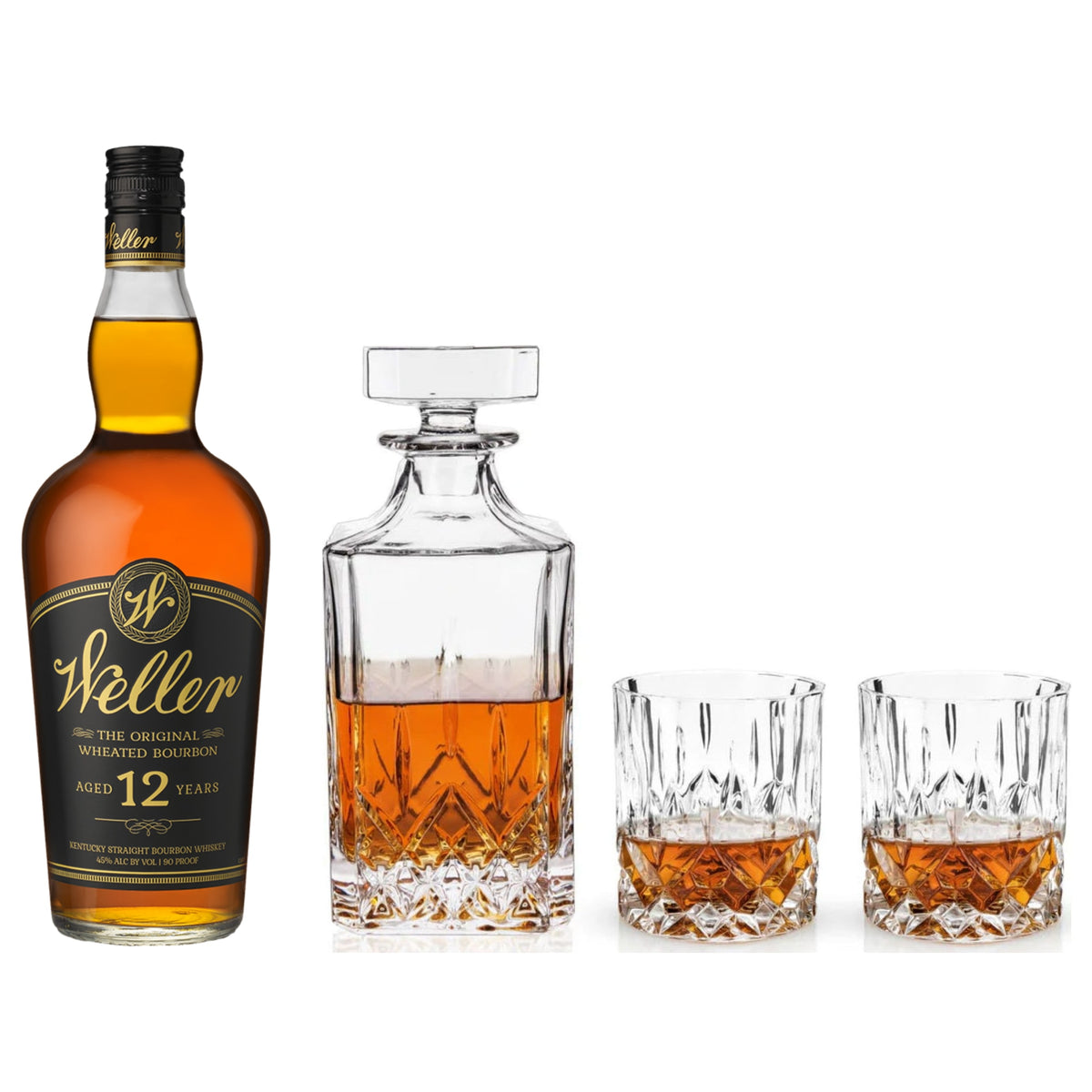 W.L. Weller 12 Year & Viski Admiral Crystal Decanter Set — Bottle, Decanter & 2 Tumblers