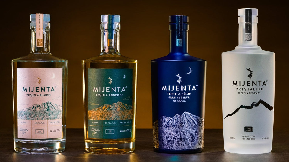 Mijenta Tequila Blanco, Reposado, Añejo Gran Reserva and Cristalino bottles