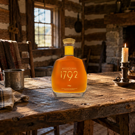 1792 Straight Bourbon Bottled In Bond Whiskey pioneer cabin table - Liquor Geeks