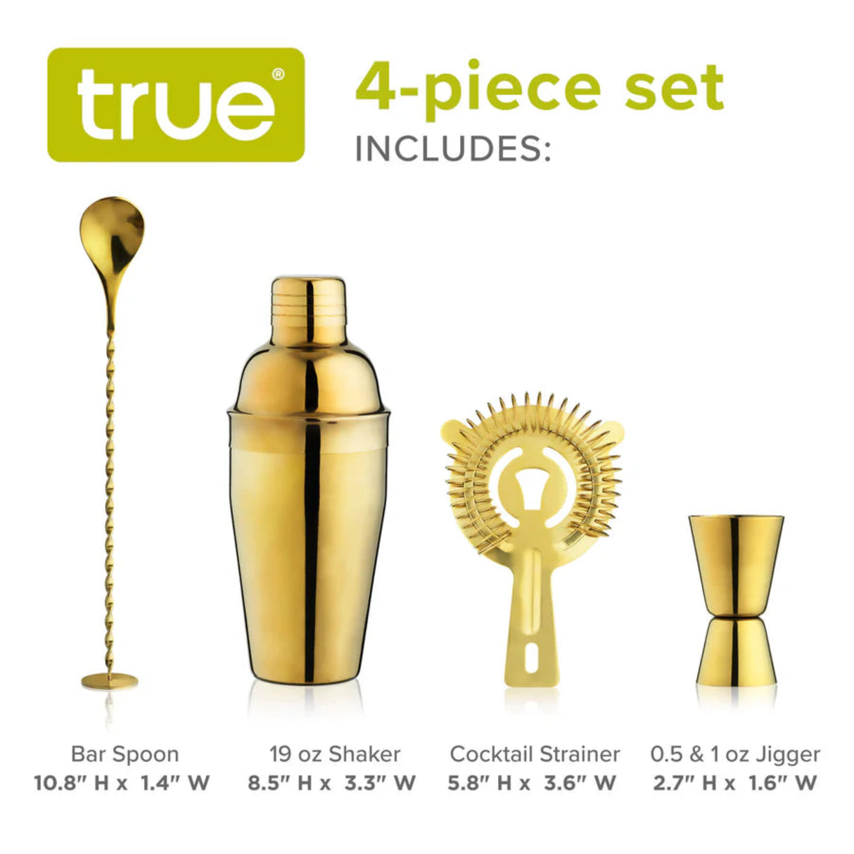 4-Piece Mixologist Barware Set in Gold-8
