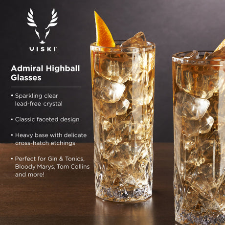 Admiral Crystal Highball Glasses, Set of 4-5