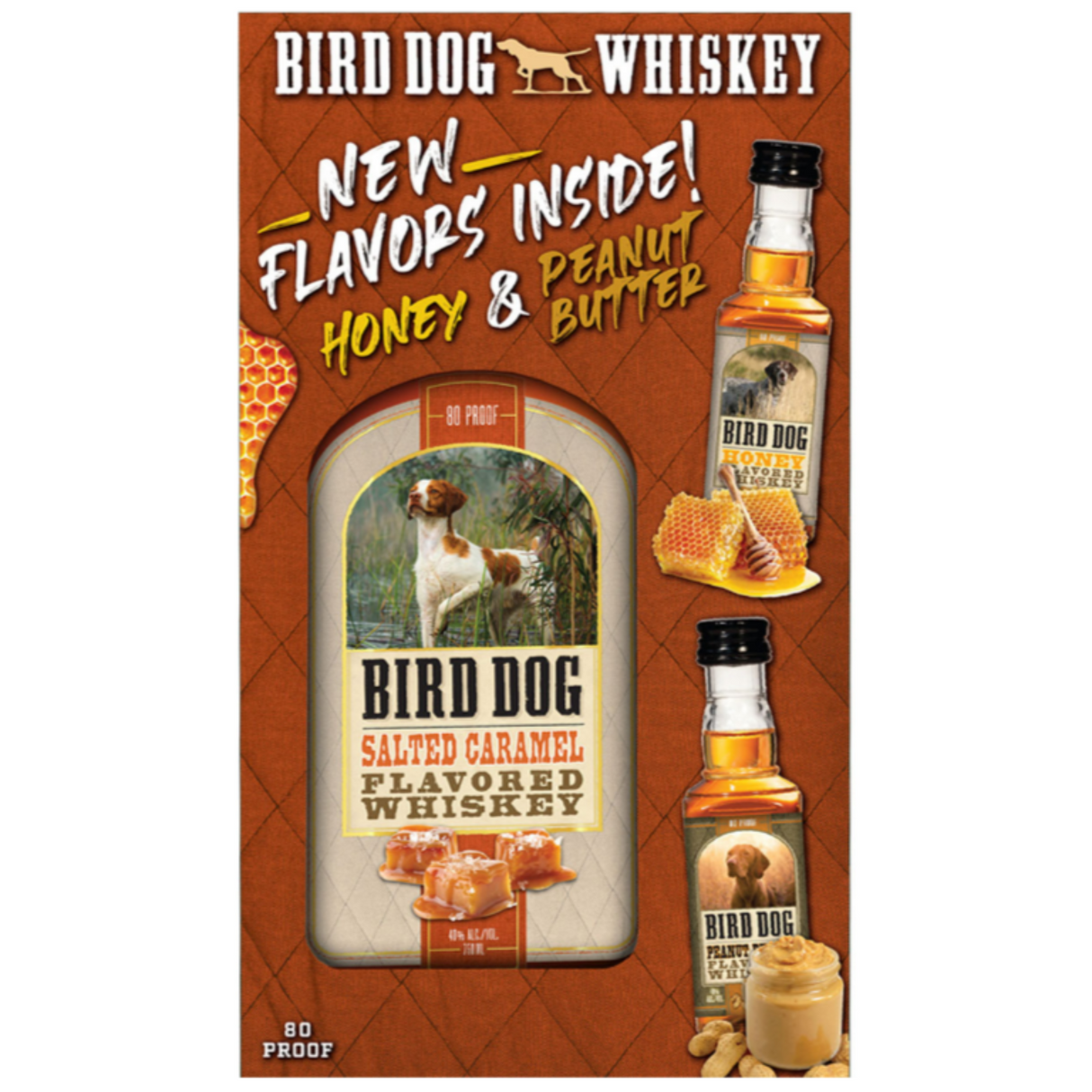 Bird Dog Salted Caramel 750ml/ 80° w/50ml Honey and Peanut Butter - Includes Gift