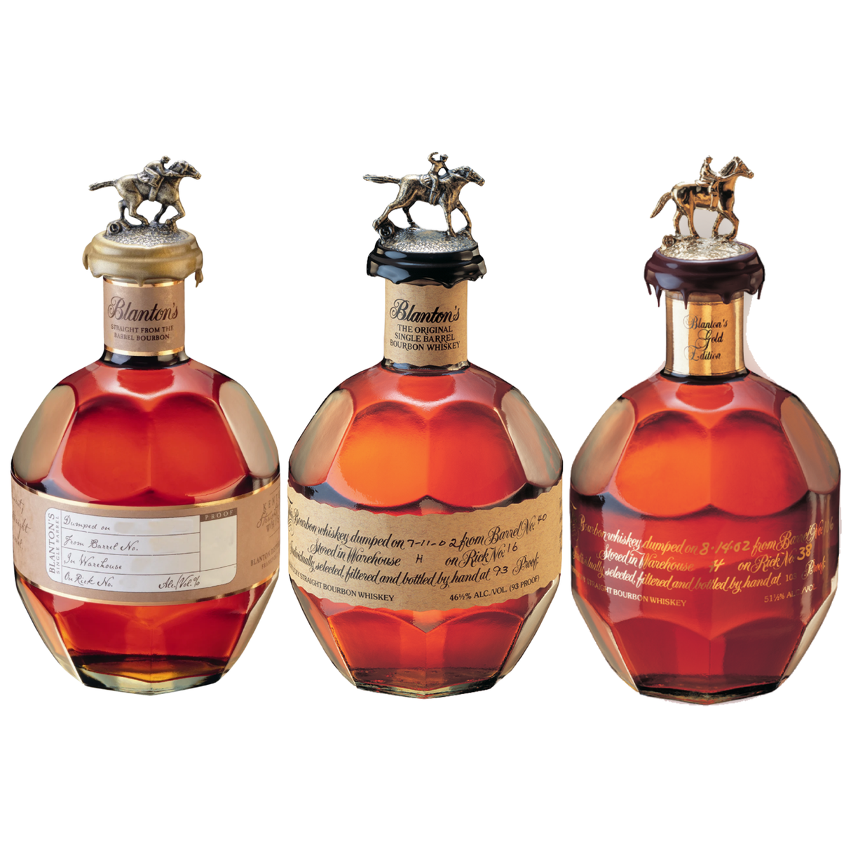 Blanton's Straight from the Barrel Bourbon & Original Single Barrel Bourbon & Gold Single Barrel Bundle