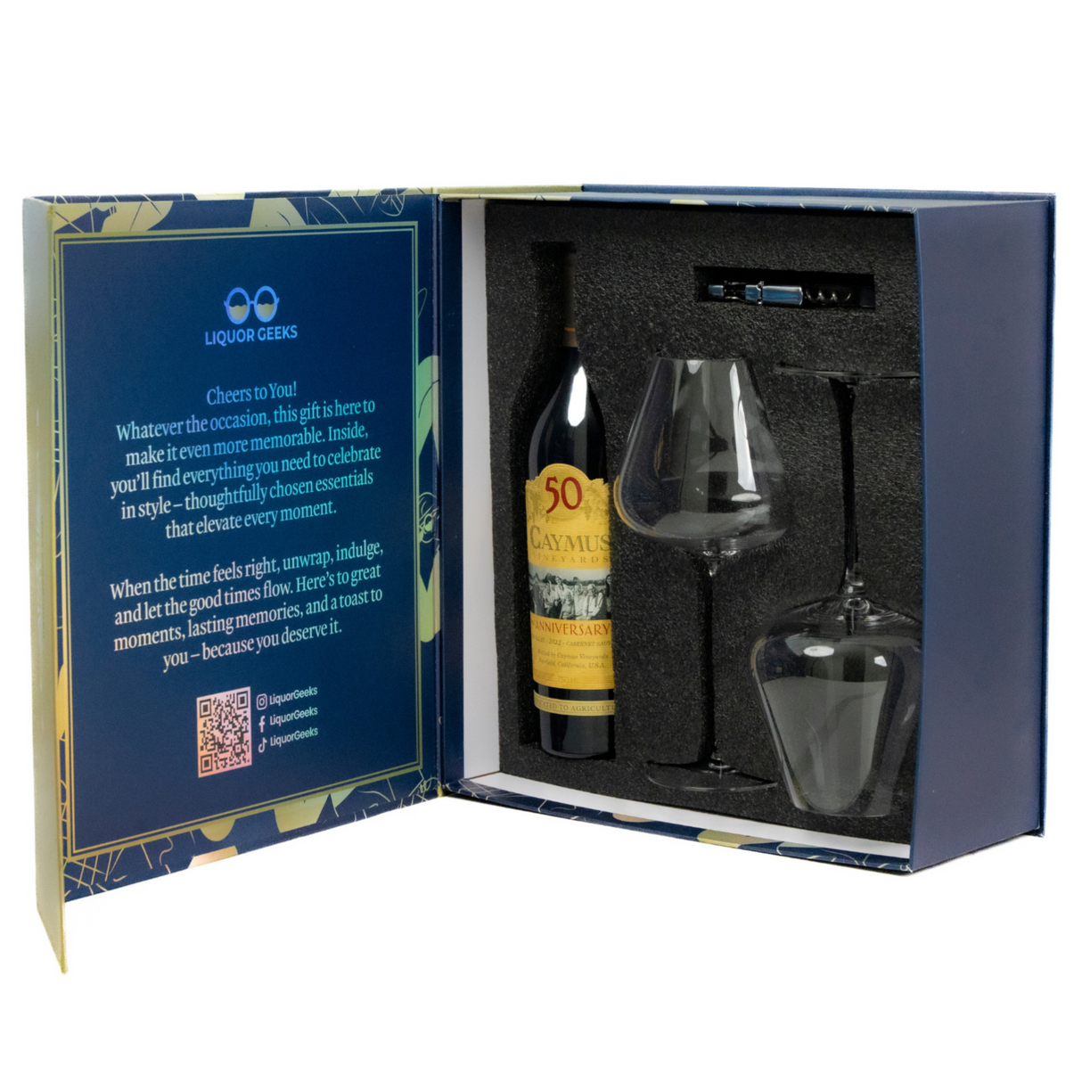 Caymus 50th Anniversary Gift Set with Glasses & Wine Opener – Exclusive Liquor Geeks Edition