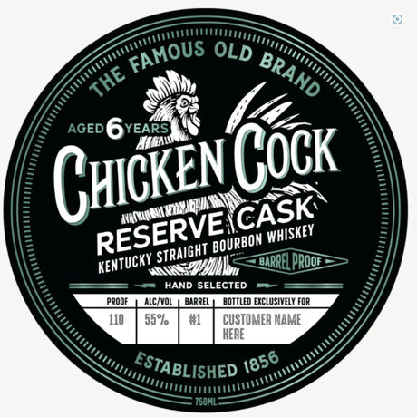 Chicken Cock 6 Years Old Single Barrel Reserve Cask Barrel Proof Kentucky Straight Bourbon Whiskey