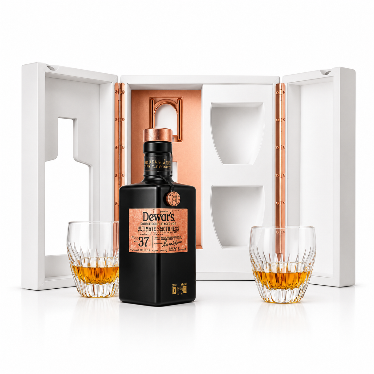 Dewar's Double Double 37 Year Old Blended Scotch Whisky with 2 Baccarat Crystal Glasses
