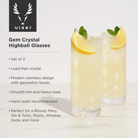 Gem Crystal Highball Glasses, Set of 2-4