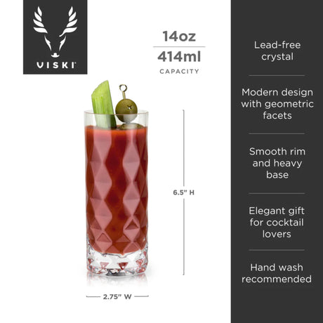 Gem Crystal Highball Glasses, Set of 2-5