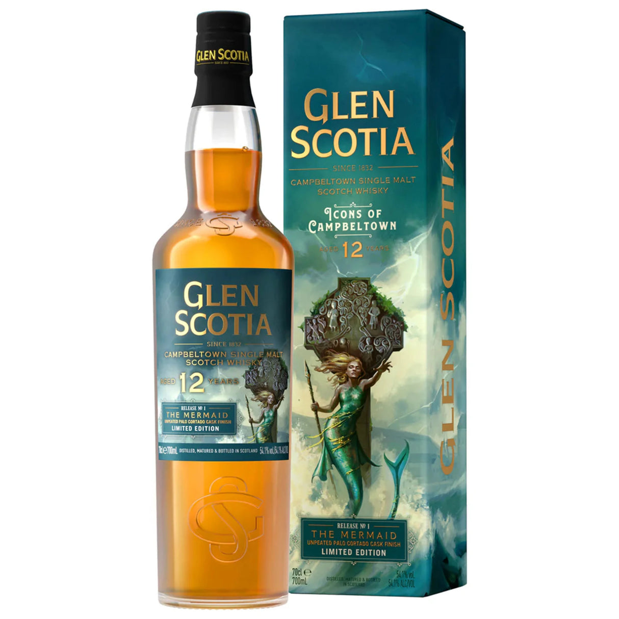 Glen Scotia Single Malt Scotch The Mermaid Limited Edition Unpeated Palo Cortado Cask Finish 12 Year Whiskey