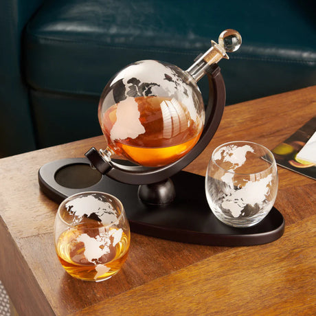 Globe Decanter & Whiskey Tumblers, Set of 3-3