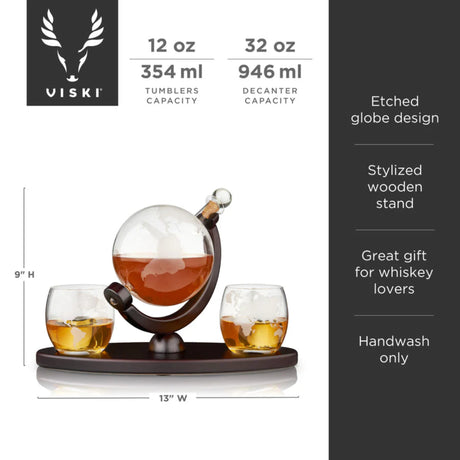 Globe Decanter & Whiskey Tumblers, Set of 3-5