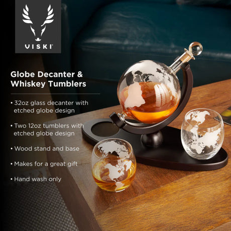 Globe Decanter & Whiskey Tumblers, Set of 3-6