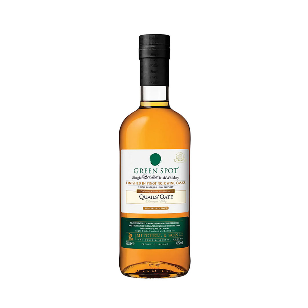 Green Spot Single Pot Still Irish Whiskey Finished In Quails Gate Pinot Noir Wine Casks 92 W/ Tube