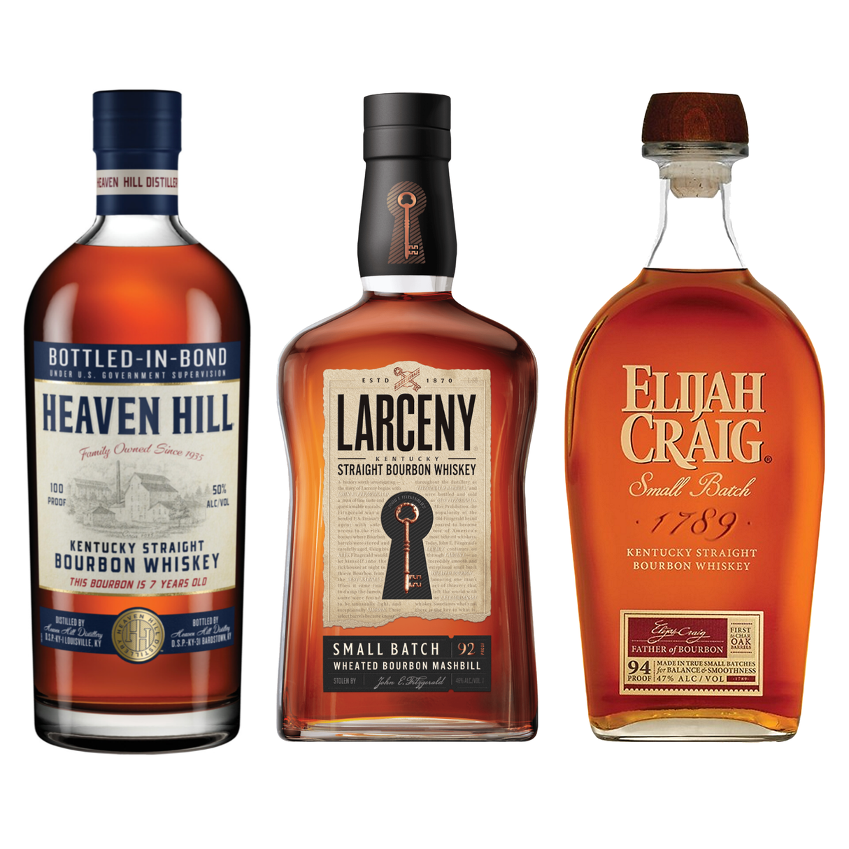 Heaven Hill 7 Year Bottled In Bond, Larceny Small Batch & Elijah Craig Small Batch Bundle