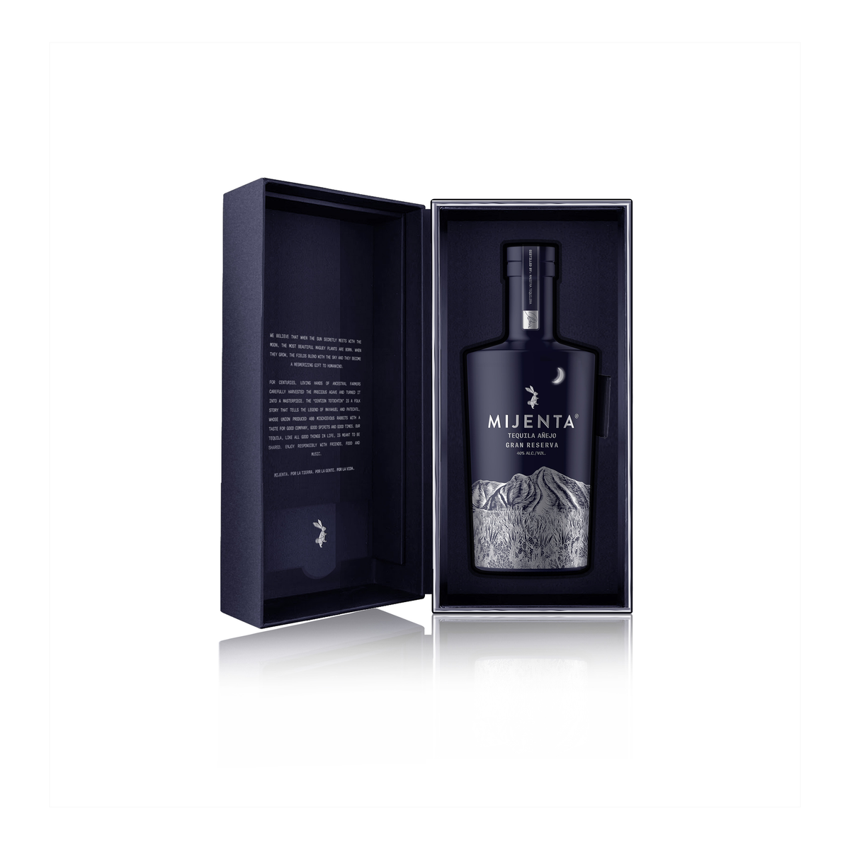 Mijenta Tequila Anejo Gran Reserva in open gift box