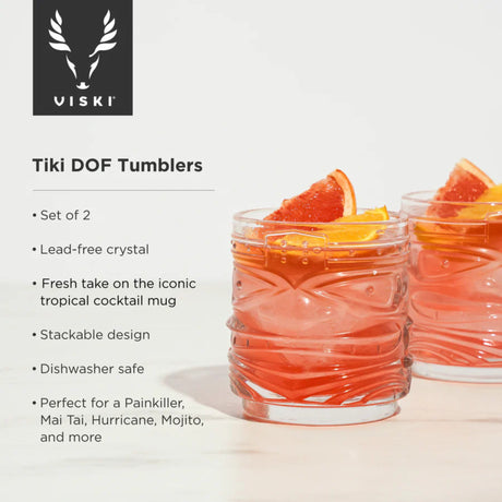 Pacific Crystal Tiki DOF Tumblers, Set of 2-4