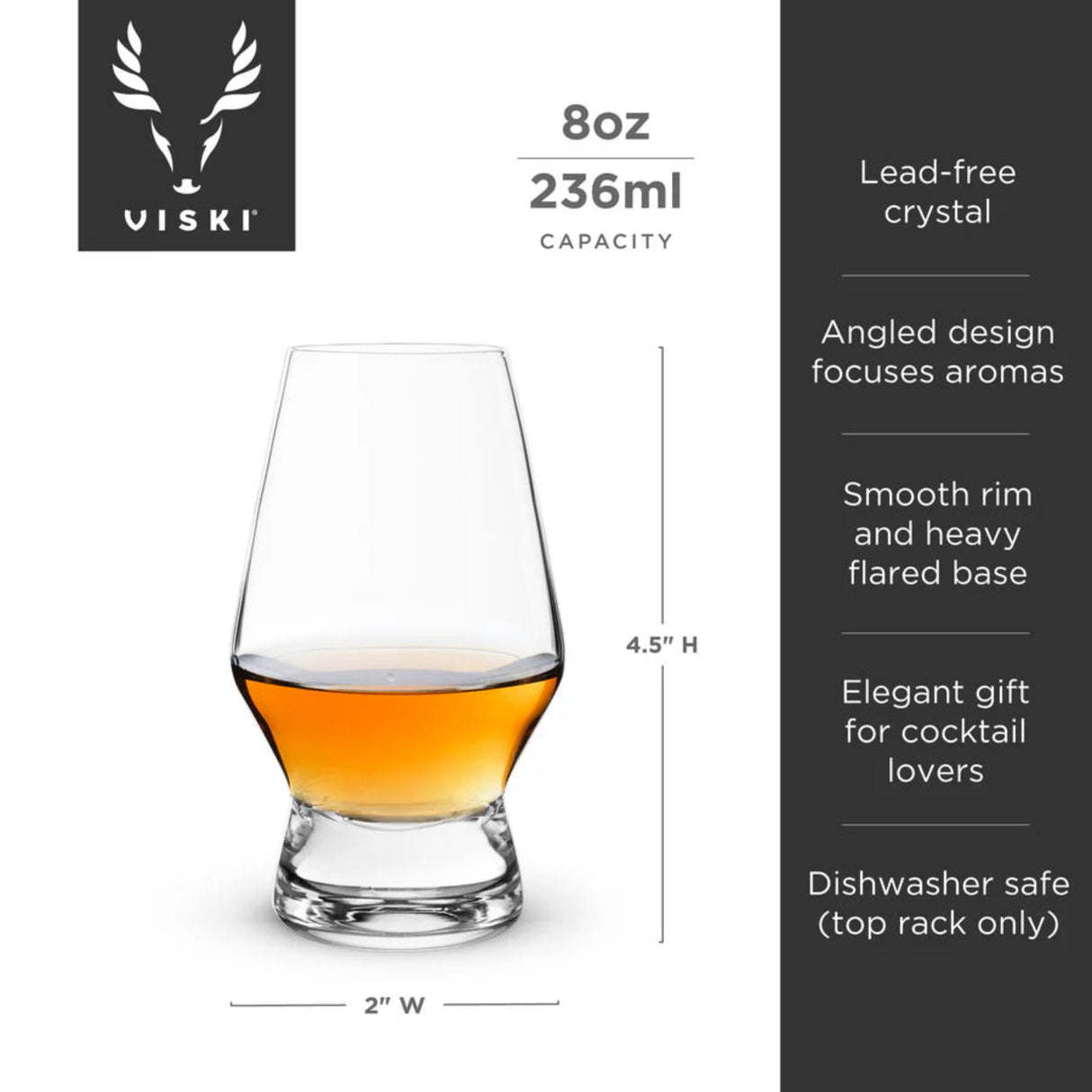 Raye Heavy Base Crystal Whiskey Tasting Glasses, Set of 2-5