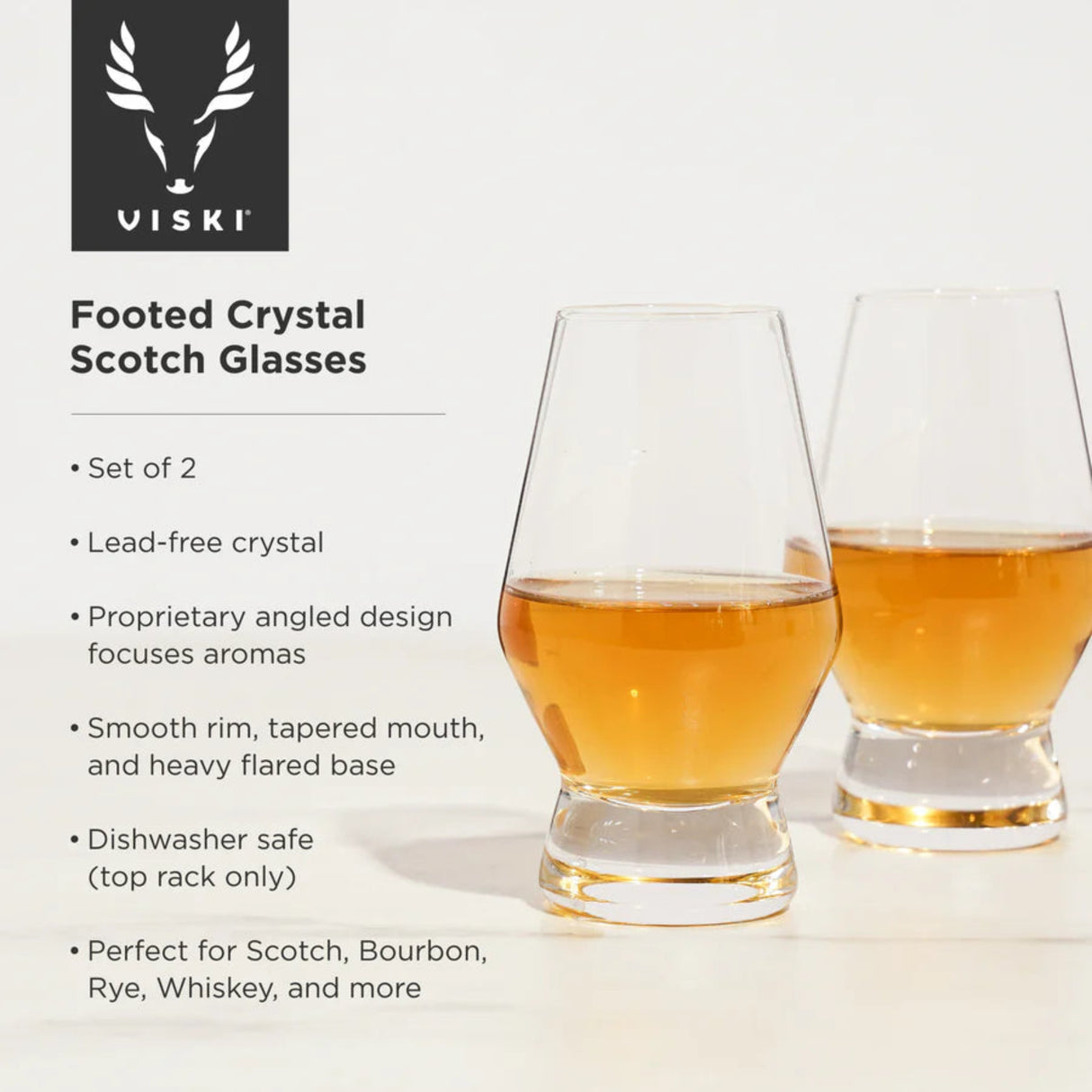 Raye Heavy Base Crystal Whiskey Tasting Glasses, Set of 2-6