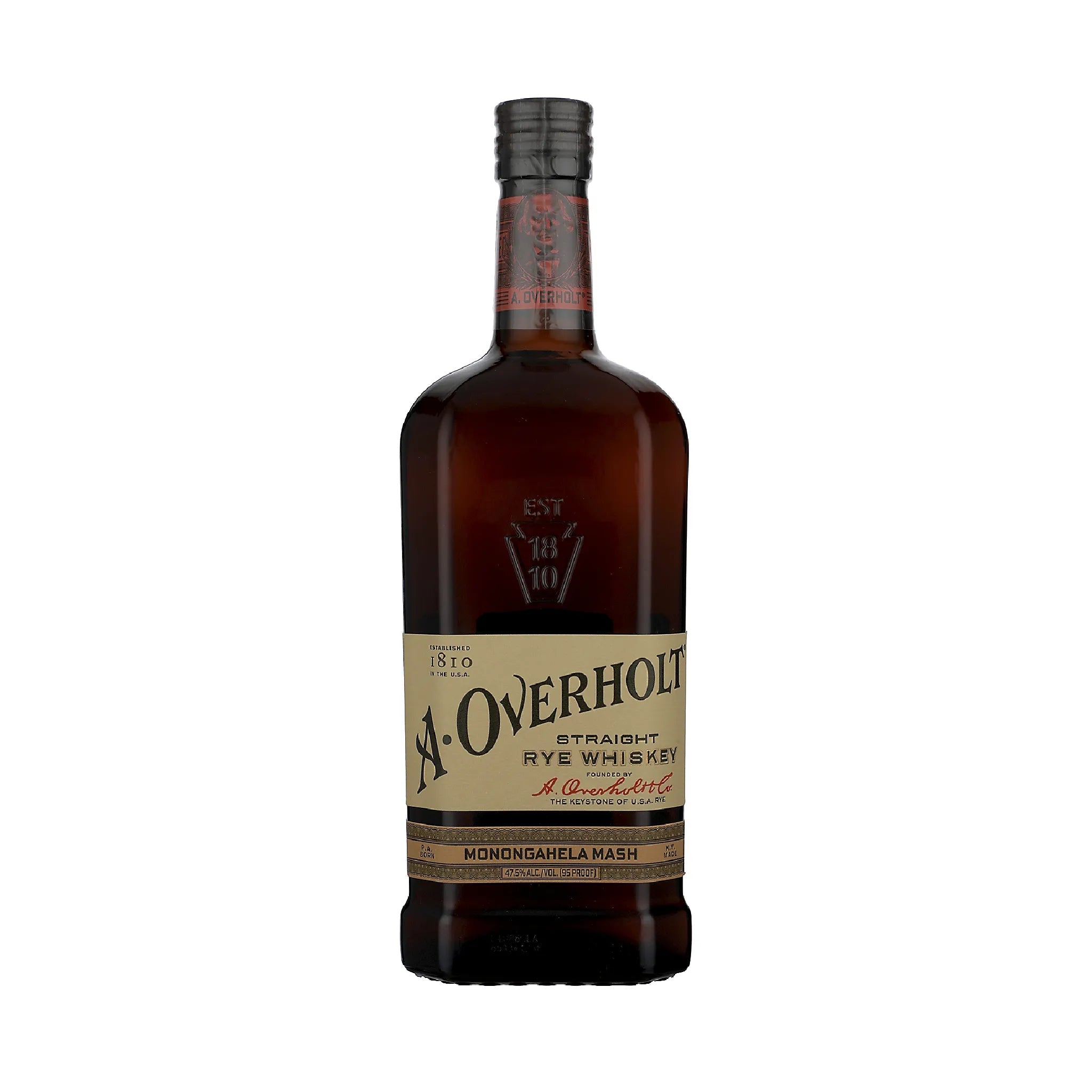 A Overholt Straight Rye Whiskey Monongahela Mash 4 Yr 95 Proof