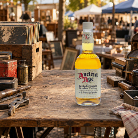 Ancient Age Kentucky Straight Bourbon Whiskey flea market table - Liquor Geeks
