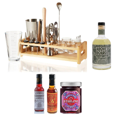 Bar Cart Essentials — 20-Piece Mixologist Set, Peychaud's, Regan's Orange Bitters, Simple Syrup & Cherries