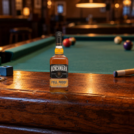 Benchmark Full Proof Kentucky Straight Bourbon Whiskey pool hall rail - Liquor Geeks
